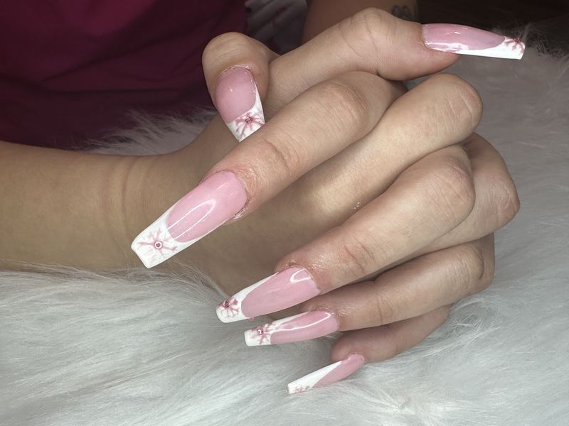 Long coffin Gel-X set with snowflake accents