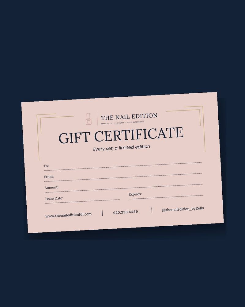 The Nail Edition gift certificate in blush with the rose emblem
